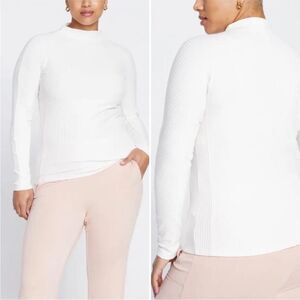 Universal Standard Ali White Ribbed Long Sleeve Mock Neck Shirt